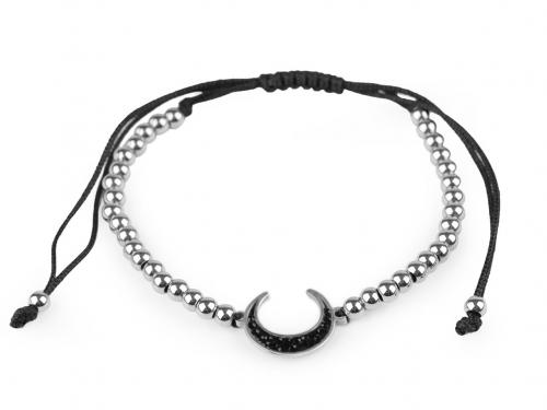 Náramek shamballa z nerezové oceli, barva 18 černá měsíc