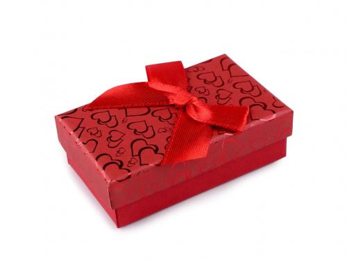 Krabička s mašličkou 5x8 cm, barva 4 červená srdce