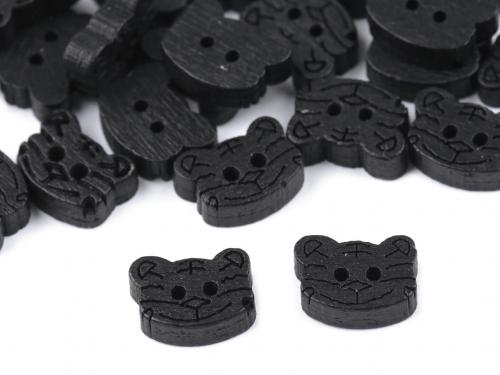 Dřevěný dekorační knoflík kočka, barva 2 černá