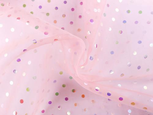 Organza s puntíky AB duhový efekt, barva 3 růžová světlá