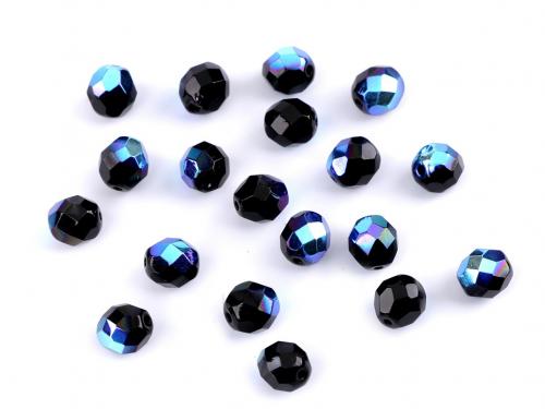 Skleněné korálky broušené ohňovky 8 mm, barva 5  23980/28701 černá AB