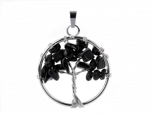 Přívěsek strom života z nerezové oceli s minerály Ø30 mm, barva 2 onyx se šlupnou