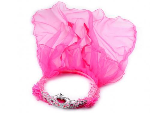 Věneček / korunka do vlasů se závojem, barva 3 pink