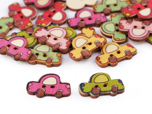 Dřevěný dekorační knoflík auto, barva mix