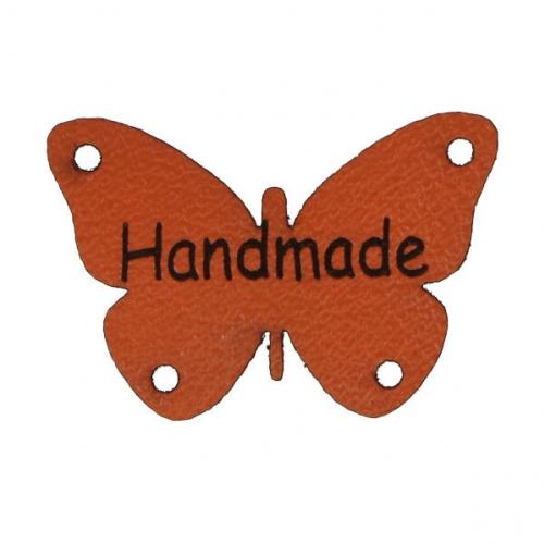 Štítek eko kůže MOTÝL - HANDMADE 30 x 20 mm, barva Hnědá