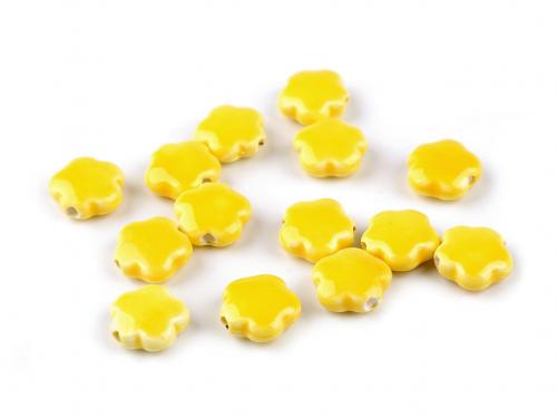 Porcelánové korálky květ Ø15 mm, barva 2 žlutá