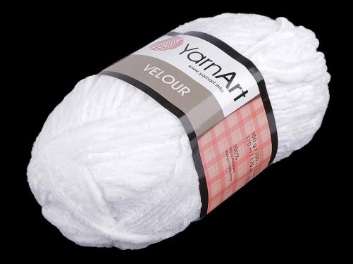 Pletací žinylková příze Velour 100 g, barva 1 (840) bílá