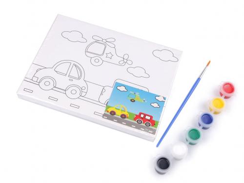 Malířské plátno 15x20 cm  s předtiskem, barvami a štětcem, barva 6 bílá auto