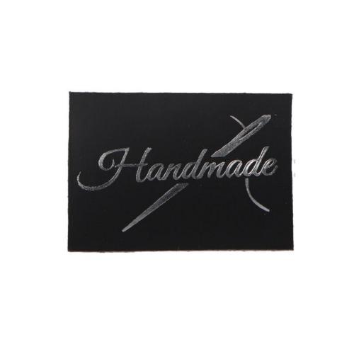 Prima-obchod Štítek eko kůže HANDMADE 45 x 32 mm, barva Černá / stříbrný nápis