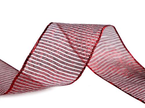 Prima-obchod Stuha s lurexem a drátem šíře 40 mm, barva 803 červená