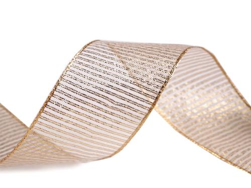 Prima-obchod Stuha s lurexem a drátem šíře 40 mm, barva 801 zlatá sv.