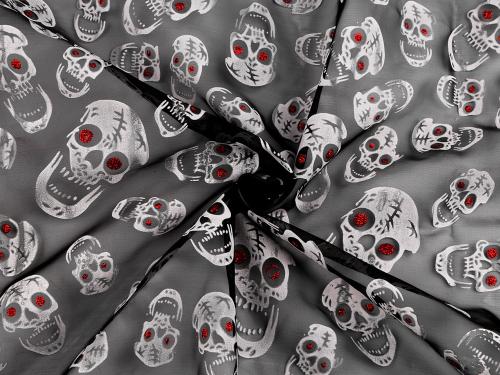 Prima-obchod Organza Halloween / lebky s glitry, barva 2 černá