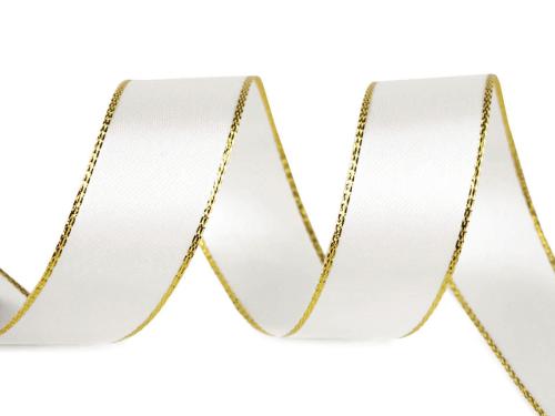 Prima-obchod Atlasová stuha s lurexovým okrajem šíře 25 mm, barva 100 Off White zlatá