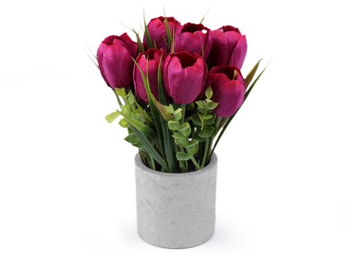 Prima-obchod Umělé tulipány v květináči, barva 6 fuchsiová tm.