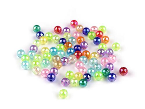 Plastové korálky s AB efektem Ø6 a 8 mm, barva 1 (Ø6 mm) mix 10 g