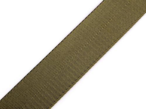 Prima-obchod Hladký oboustranný popruh s leskem šíře 38 mm, barva 15 zelená khaki