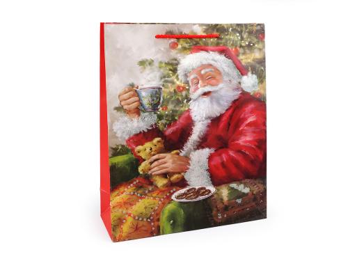 Prima-obchod Vánoční dárková taška s glitry 26x32 cm Santa Claus červená 3ks