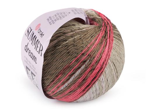 Prima-obchod Pletací příze Summer Dream 100 g, barva 3 (4313) šedozelená sv. růžová