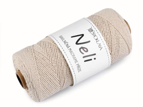 Prima-obchod Bavlněná příze macrame Neli Ø2 mm 240 g rozčesávací, barva režná světlá