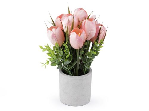 Prima-obchod Umělé tulipány v květináči, barva 3 pudrová