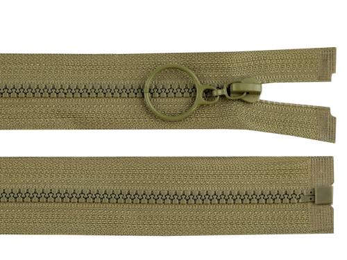 Prima-obchod Kostěný zip No 3 délka 60 cm s kroužkem, barva 263 zelená khaki