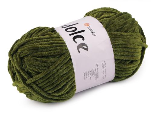 Prima-obchod Pletací žinylková příze Dolce 100 g, barva 37 (772) zelená khaki
