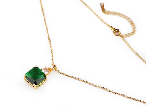 Prima-obchod Náhrdelník z nerezové oceli s broušenými kamínky, barva 1 emerald zlatá 118332