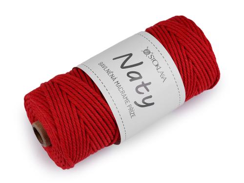 Prima-obchod Bavlněná pletací příze macrame Naty Ø3 mm rozčesávací, barva 10 červená