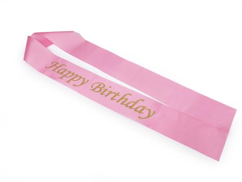 Prima-obchod Narozeninová saténová šerpa Happy Birthday šíře 9,5 cm, barva 2 růžová světlá zlatá