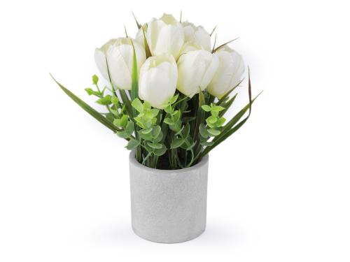 Prima-obchod Umělé tulipány v květináči, barva 1 bílá