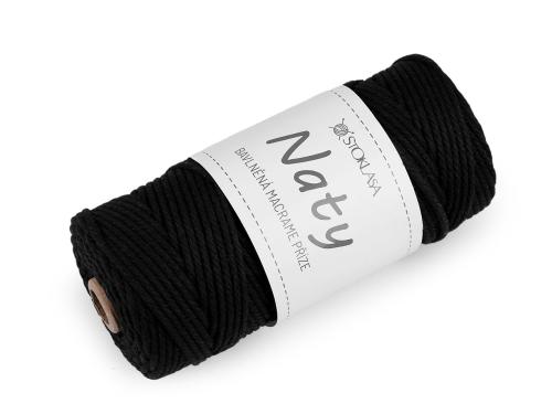 Prima-obchod Bavlněná pletací příze macrame Naty Ø3 mm rozčesávací, barva 21 černá