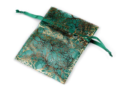 Prima-obchod Dárkový pytlík zlaté větvičky / strom 10x13 cm organza, barva 2 zelená