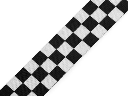 Prima-obchod Hladký oboustranný popruh s leskem šíře 38 mm, barva černá bílá