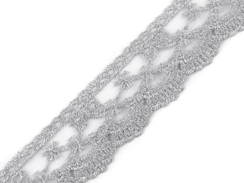 Prima-obchod Vyšívaná krajka na monofilu šíře 40 mm, barva 3 stříbrná