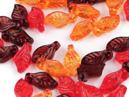 Prima-obchod Plastové korálky lístečky mix 5x10 mm, barva 1 mix oranžová