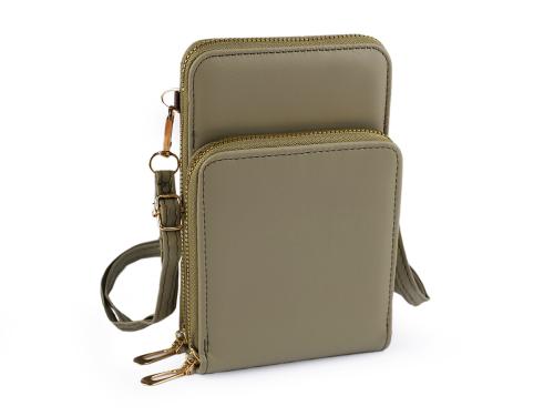 Prima-obchod Peněženka s kapsou na mobil přes rameno crossbody 11,5x18 cm, barva 4 šedozelená sv.