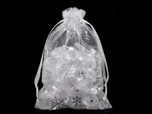 Prima-obchod Dárkový pytlík vločky 10x15 cm organza, barva bílá stříbrná