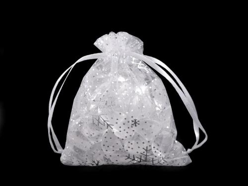 Prima-obchod Dárkový pytlík 9x11 cm organza vločky, barva bílá stříbrná