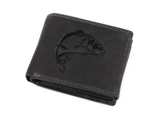 Prima-obchod Pánská peněženka kožená pro myslivce, rybáře, motorkáře 9,5x12 cm, barva 22 černá ryba