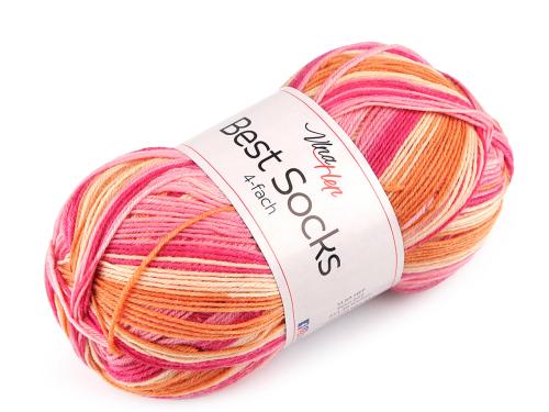 Prima-obchod Pletací příze Best Socks samovzorovací / ponožkovka 100 g, barva 24 (7413) růžová
