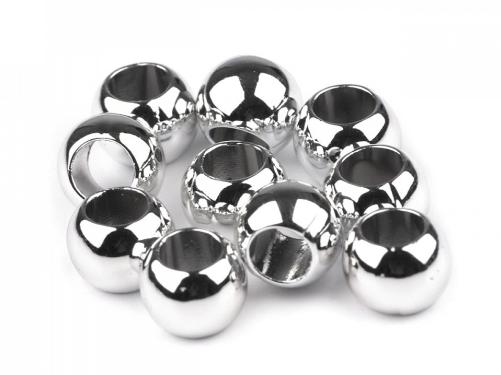 Prima-obchod Plastové korálky Metalic s velkým průvlekem 8x10 mm, barva 1 stříbrná