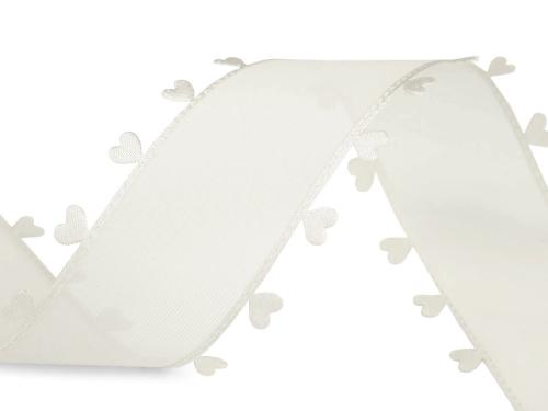 Prima-obchod Stuha se srdíčky šíře 40 mm, barva 2 (7) krémová světlá