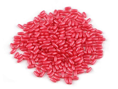 Prima-obchod Plastové voskové korálky / perly Glance rýže 3x6 mm, barva 10 červená světlá