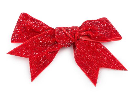 Prima-obchod Vánoční mašle sametová 11x9 cm, barva 1 červená stříbrná