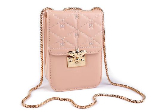 Prima-obchod Dámská kabelka prošívaná crossbody s včelou 13x18,5 cm, barva 1 pudrová