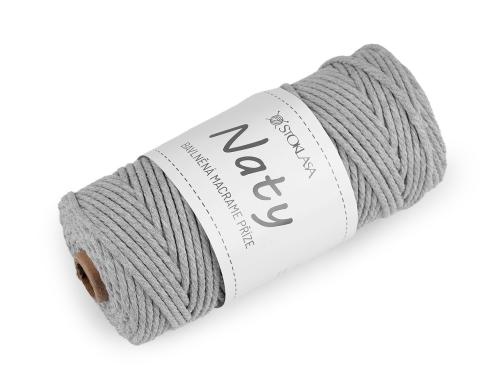 Prima-obchod Bavlněná pletací příze macrame Naty Ø3 mm rozčesávací, barva 19 šedá světlá