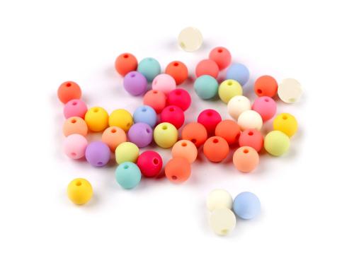 Plastové korálky matné, pogumovaný povrch Ø8 mm, barva mix 20 g