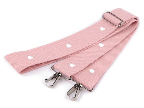 Prima-obchod Popruh na tašku s karabinami šíře 3,8 cm, barva 25 pudrová srdce