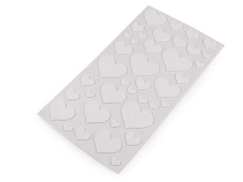Prima-obchod Samolepicí pěnová guma Moosgummi srdce s glitry - mix velikostí, barva 1 bílá