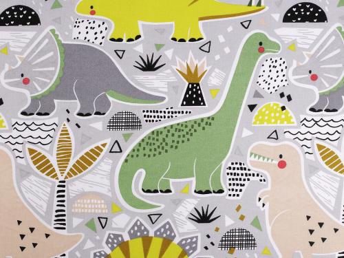 Prima-obchod Bavlněná látka / plátno dinosaurus, barva 2 (48) šedá světlá